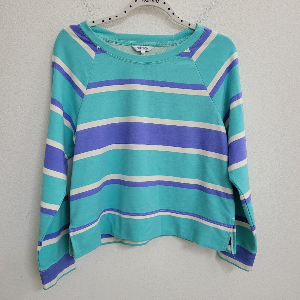 WILDFOX Ladies Sweatshirt & Short Lounge Set Wear Blue Stripe Coord Set Small - Picture 2 of 10